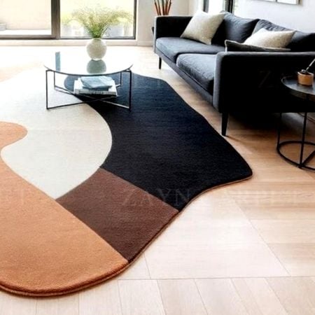 Handcrafted Neutral Black Freeform Living Room Rug